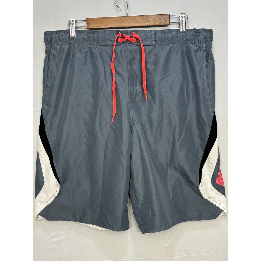 Nike Swim Trunks Shorts Mens Gray Red Drawstring Waist Swoosh Logo Lined M